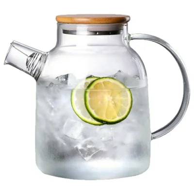 Carafe en verre de 1800 ml avec couvercle et poignée, carafe à eau en verre borosilicate haute résistance pour boissons chaudes et froides (sans FDA, sans BPA) - Transparent
