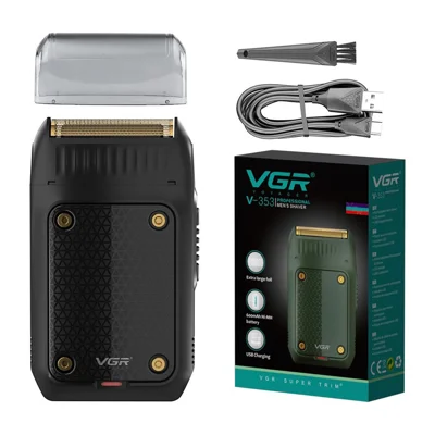Rasoir Électrique Mini VGR V-353 pour Homme, Rasoir Rechargeable par USB, Portable, à Double Sens pour Maison et Voyage - Noir