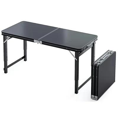 Mesa plegable al aire libre 120 x 60 cm, mesa rectangular portátil para camping y picnic, altura ajustable - Negro