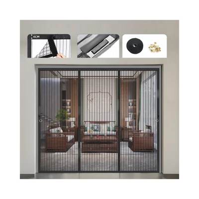180 x 210cm Magnetic Door Screen Anti Mosquito Mesh Door Curtain with Automatic Close - Black Stripes