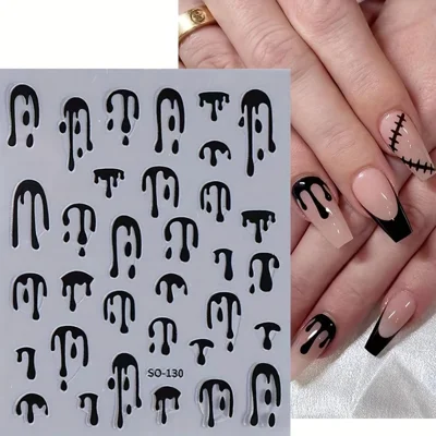 Halloween Nagelkunst-Aufkleber 3D Tropfblut Schmelzoptik PVC Selbstklebende Maniküre Decals - SO-130 Schwarz