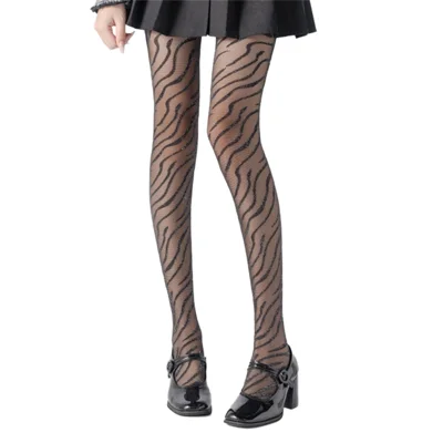 Damen Strumpfhose im Zebra-Muster mit Silberfaden Jacquard, elastische Strumpfwaren