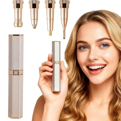 Depilatore Elettrico 4 in 1 per Sopracciglia, Depilatore a Forma di Rossetto per Donna, Epilatore per Rimozione dei Peli del Viso, Naso, Corpo