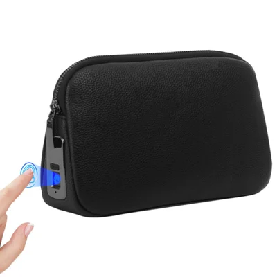 Smart Anti-Theft Clutch Bag Fingerprint Unlock Biometric Security Portable Organizer - Black
