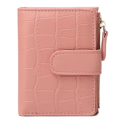 Portafoglio Mini Donna Portatessere in PU con Texture, Portamonete con Scomparto per Foto e Tasca con Cerniera - Rosa