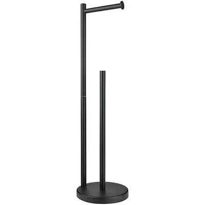 Portarotolo in Acciaio Inox, Supporto da Terra con Ventose per Bagno - Nero