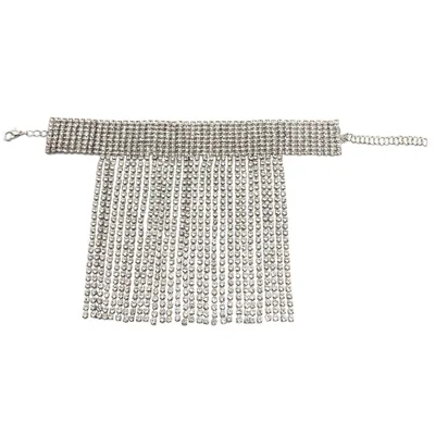 Bling Rhinestone Embellished Fringe Ankle Chain Tassel Anklet High Heel Shoe Accessory - Silver