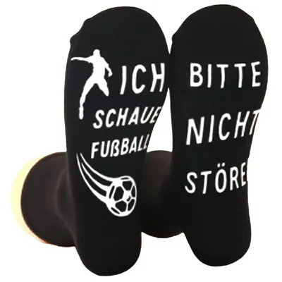 Calze divertenti al ginocchio con motivo calcio testo tedesco per uomo donna calze elastiche - Nero
