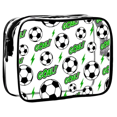 Clear Travel Makeup Bag Sports Theme Toiletry Organizer Waterproof PVC Cosmetic Pouch - Black