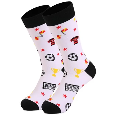 1 Pair Football Soccer Men Mid Calf Socks Sports Pattern Cotton Breathable Athletic Socks - White