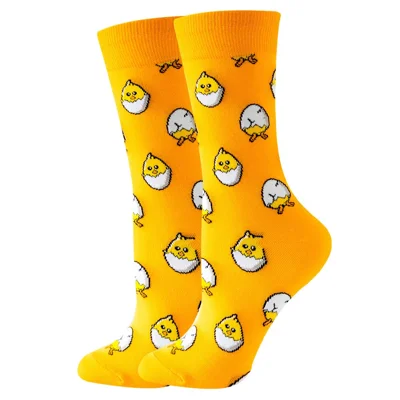 Mid Calf Socks for Autumn Winter Cute Cartoon Pattern Breathable Cotton Crew Socks - Chick