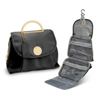 Travel Toiletry Bag Waterproof Makeup Organizer with Hook Hanging Cosmetic Case - Black