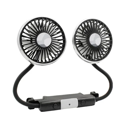Ventilador de Doble Cabeza con Rotación de 360 Grados, 12 V, 24 V, para Asiento Trasero de Coche, Ajuste de 3 Velocidades, Ventilador de Refrigeración USB - Negro