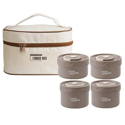Conjunto de Lancheira em Aço Inoxidável 304 com Bolsa Térmica, Caixa de Almoço Segura para Micro-ondas, 2 Grandes + 2 Pequenas (Sem BPA, Sem FDA) - Café