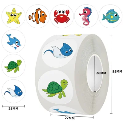 500Pcs / Roll Cartoon Animal Stickers Kids Reward Motivation Educational DIY Craft Round Adhesive Decals - C420