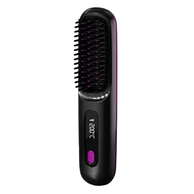 Cordless Hair Straightening Comb LCD Wireless Ceramic Hair Straightener with 3 Temperature Settings - Black