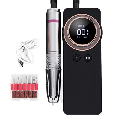 BLUEQUE BQ-108 Tragbare Nagelbohrmaschine 35000 U/min Elektrische Maniküre-Feile mit LCD-Display für Nagelkunst – Schwarz