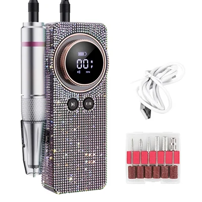 BLUEQUE BQ-108 Electric Nail Drill Machine with Diamond Decor 35000 RPM Rechargeable Nail File Grinder