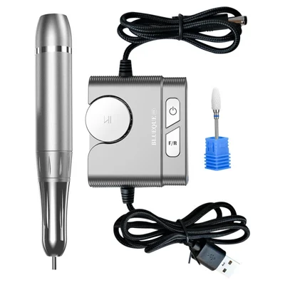 BLUEQUE BQ116 Elektrisches Nagelbohrgerät-Set 40000 U/min Maniküregerät mit integrierter Geschwindigkeitsregelung und LED-Anzeige - Silber