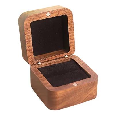55mm Square Wood Ring Box Black Walnut Proposal Engagement Wedding Jewelry Gift Storage Case with Soft Lining - Black / Single Ring