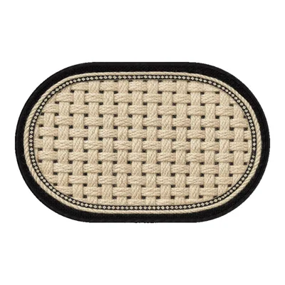 40x60 cm ovale Badematte mit Gummiboden, gewebte Struktur, rutschfeste Bodenmatte – Schwarz