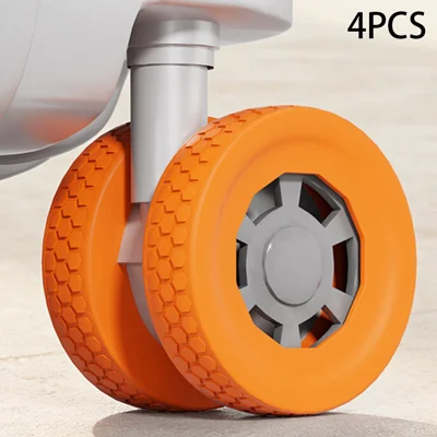 4Pcs Luggage Wheel Protectors Silicone Caster Cover for 48-50mm Suitcase Furniture Chair Non-slip Noise Reducing Universal Protective Sleeve - Orange