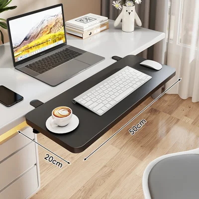 50x20cm Foldable Desk Extension Keyboard Tray Iron+Fiberboard Clamp-on Under Desk Shelf Keyboard Rack for Office Home - Black