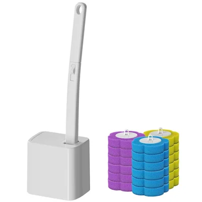 Wall Mounted Disposable Toilet Brush Set with 18Pcs Fragrance Brush Heads Auto Flip Cover Base Toilet Cleaner - White