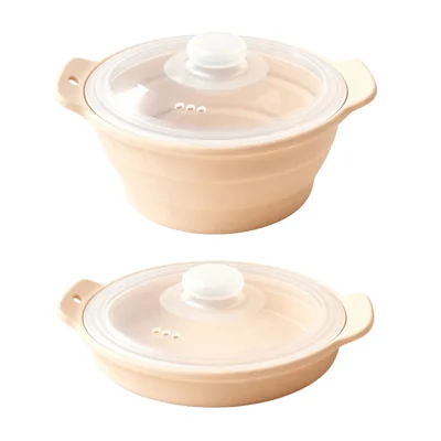 Cuit-vapeur pliable en silicone de qualité alimentaire 1250 ml, pot pliable pour four à micro-ondes et cuiseur à air chaud avec couvercle (sans BPA, certifié FDA) - Beige