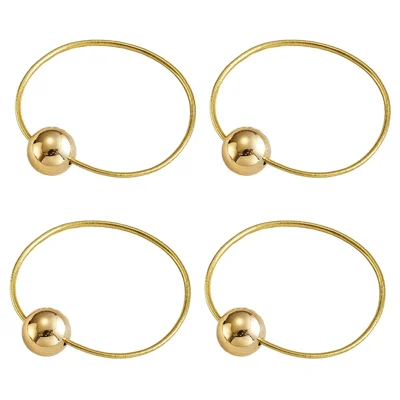 4Pcs Metallic Sphere Hair Ties Gold Silver Hair Bands Elastic Ponytail Holders for Low Ponytail Bun Braids - Gold