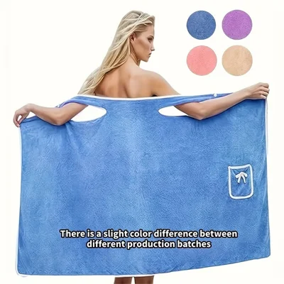 135x80 cm Tyk Korallfløjls Badkåbe Absorberende Wearable Handklæde Wrap Badetøj til Badværelse Hjem - Blå