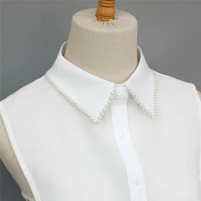 Handmade Pearl Detachable Collar Dickey Collar Top Collar Clip Beaded Fake Collar Accessories for Formal Dress Shirt Blouse - White