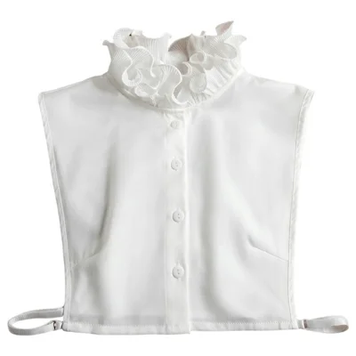 Women Detachable Fake Collar Dickey Collar Layered Pleated Ruffle Collar Multi-Functional Decorative False Collar Half Shirt - White