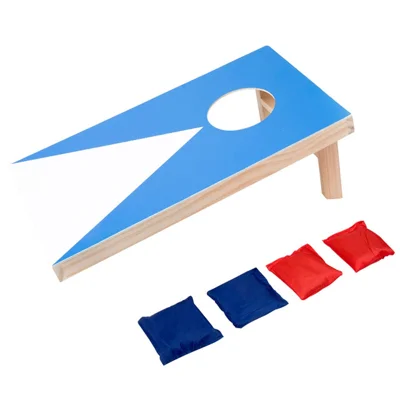 37x21.2x12cm Medium Size Wooden Cornhole Bean Bag Toss Game Set 4Pcs Bags Telescopic Throwing Platform Game Set for Kids Adults Indoor Outdoor - Blue