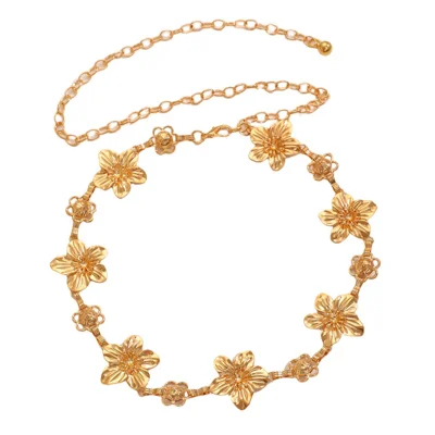 Women's Metal Flower Chain Belt Waist Chain Boho Beach Body Jewelry Belly Chain for Summer