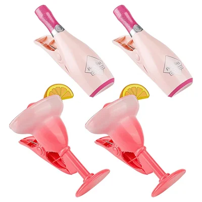 4 Unidades de Grampos Criativos para Toalhas de Praia em Forma de Garrafa de Champanhe e Copo de Vinho, com Alta Fixação em ABS para Viagem e Praia