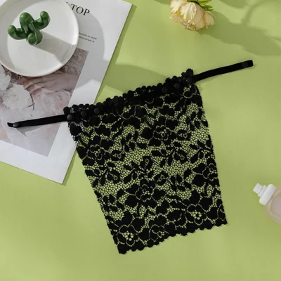 Donna Seamless Senza Spalline in Pizzo Bandeau Anti-scivolo Reggiseno a Fascia Imbottito - Nero