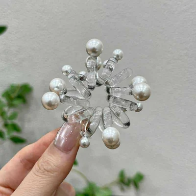 Faux Pearl Hair Ties Transparent Spiral Hair Bands Elastic Hair Accessories Hair Scrunchies for Women Girls