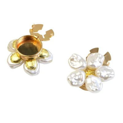 2Pcs Pearl Flower Button Clips No-Sew Snap Fasteners for Shirt Coat Collar Cuff Decoration