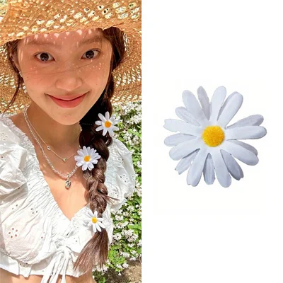 White Daisy Hair Clips Flower Accessories Summer Fresh Style for Braids Wedding Party