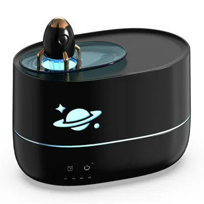 DP-162 Rocket Design Humidifier 350ml Aromatherapy Diffuser with Colorful LED Night Light for Bedroom Office - Black