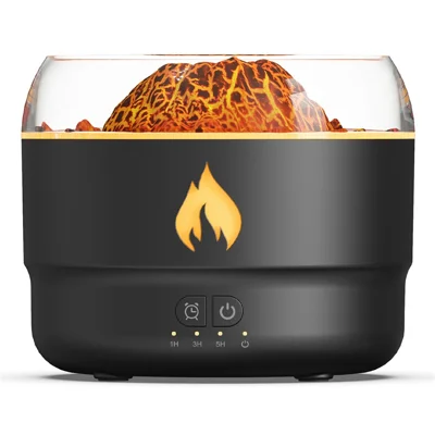 DP-167C 280 ml vulkaanlava-luchtbevochtiger met 7-kleuren LED-verlichting, ultrasone aroma-diffusor met timer - Zwart