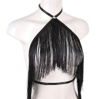 Tassel Halter Crop Top Backless Sleeveless Midriff-Baring Cropped Tank Top for Party Stage Performance