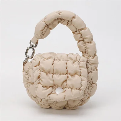 Mini molnbagage, kvadrerad pufferhandväska, myntficka, praktisk liten väska - Khaki