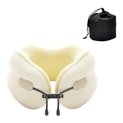 Almofada de Viagem em Espuma com Memória de Tamanho Grande 27x25x14cm, Almofada de Apoio Cervical em Forma de U Portátil com Bolsa de Armazenamento para Avião Escritório - Branco