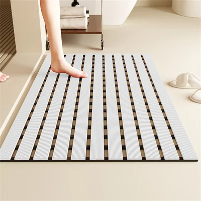 61x43cm Badezimmerduschmatte aus TPE, wasserdicht, rutschfeste Entwässerungsbodenmatte für Dusche – Weiß