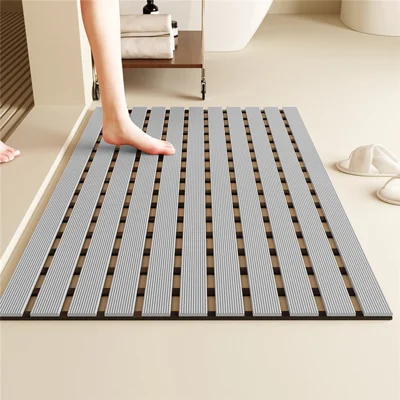 61x90 cm Badezimmer-Duschmatte aus TPE, wasserdicht, rutschfest, mit Drainage, Fußbodenmatte für die Dusche – Grau
