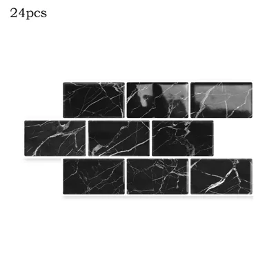 24 stuks 15,25x30,5x0,12cm 3D Plak- en Klik-wandtegels Marmerpatroon Zelfklevende Waterdichte Wandstickers voor Keuken Badkamer - D-001