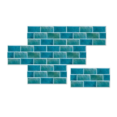 6Pcs 15x30x1.8cm Waterproof Self-Adhesive Wall Stickers PVC Brick Pattern Wall Decals Tiles for Kitchen Bathroom - FG04  /  Peacock Blue