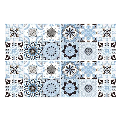 24Pcs 20x20cm Self-Adhesive PVC Waterproof Wall Tiles Moroccan Style Decorative Wall Stickers for Kitchen Bathroom - HZ029